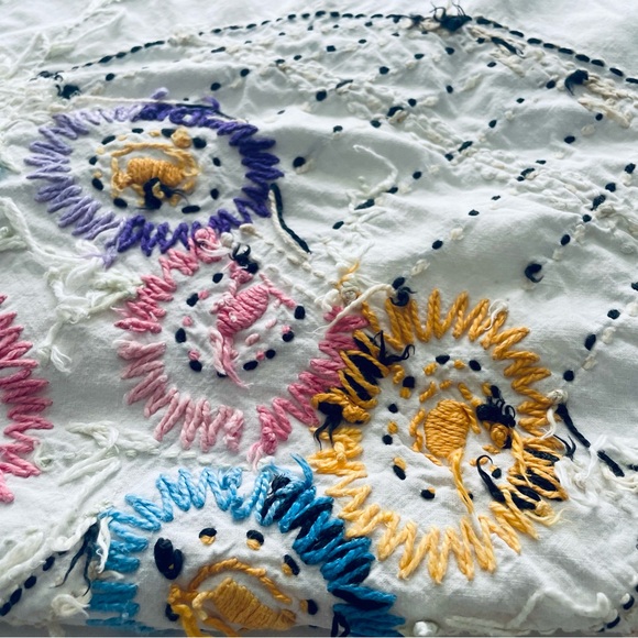 Vintage Hand Embroidered Handmade Fringe Summer Bedspread Quilts Sheet Linens - Picture 11 of 16